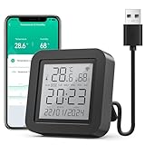 GHome Smart WLAN Thermometer Hygrometer, Smart Infrarot-Fernbedienung, Digital Temperatur luftfeuchtigkeitsmesser mit App-Benachrichtigungsalarm, kompatibel mit Alexa und Google Assistant(1 Pack)