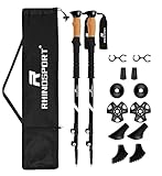 RHINOSPORT Nordic Walking Stöcke Wanderstöcke Trekkingstöcke 62cm bis 135 cm Verstellbar 7075 Aluminiumlegierung mit Tasche und Zubehör Damen Herren und Kinder für Wandern, Hiking, Trekking (Schwarz)