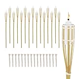 Relaxdays Gartenfackel, 16er Set, Bambus, H: 90 cm, Ölfackeln für draußen, mit Ersatzdochten, Gartenparty Deko, Natur