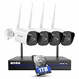 ANNKE 3MP WLAN Überwachungskamera Set Aussen, 16CH 4K NVR mit 4X 3MP WiFi Kamera, Videoüberwachung mit 1TB Festplatte, Personenerkennung, 2-Wege-Audio, 30M Nachtsicht, IP66, Kompatibel mit Alexa