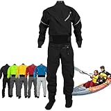 3-Lagen-Trockenanzug, Latex-Knöchelmanschetten-Trockenanzug, Komplett Verschweißt Wasserdicht/spritzwassergeschützt, Für Alle Wassersportarten Jolle, Segeln, Kajak, Kanu, SUP, Paddleboard(Schwarz,XXL)