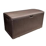 Plastic Development Group Aufbewahrungsbox für Terrassendielen, wetterfest, Kunstharz, für den Außenbereich, mit Deckelhalterriemen, Java Brown