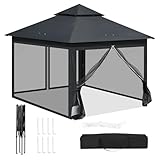 WOLTU Pavillon 3x3 m, Faltpavillon mit Moskitonetz, Partyzelt wasserdicht stabil, höhenverstellbares Partyzelt UV-Schutz, Gartenpavillon mit 4 Seitenteilen, Festzelt mit Tragtasche, Anthrazit