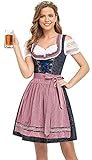 BENNIES Dirndl Damen midi Trachtenkleid Damen Trachtenrock Trachtenmode Kleid Dirndlbluse für Oktoberfest Rosa 42
