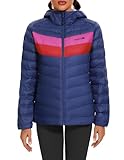 IGUANA Damen Daunenjacke mit Kapuze, verstaubar, ultraleicht, kurze Daunenjacke, Wintermantel, Marineblau, Small