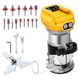 Akku-Power-Router Kompatibel mit Dewalt DCB 18V-20V Akku, Bürstenloser Kantenschneider mit 6 Geschwindigkeiten, 800W 30000RPM Holzfräse mit Trim Router Bits, Kante & Rollenführung, Staubhaube