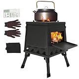 Zeltkocher Tragbarer Holzofen Edelstahl & Kohlenstoffstahl Campingkocher für Camping, Outdoor, Zeltheizung, Camping, Zeltkocher, Campingofen für Kochen und Heizen mit 16 Entlüftungen