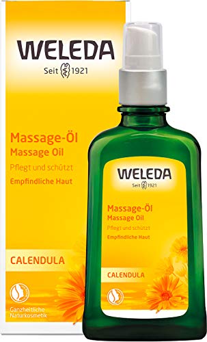 WELEDA Bio Calendula Massage-Öl, Naturkosmetik Körperöl für die Pflege und Massage empfindlicher Haut, belebt und hält die Haut glatt, Pflegeöl mit einem erholsam frischen Duft (1 x 100 ml) 1er Pack