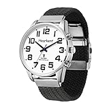 Sprechende Uhr mit Deutscher Stimme und großen Zahlen, Selbsteinstellend für Sehbehinderte,Blinde oder Senioren Armbanduhr, Herrengröße (Nylon Schwarz)