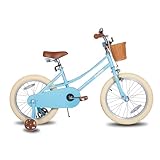 JOYSTAR 18 Zoll Kinderfahrrad für Kleinkinder 6-9 Jahre Mädchen, Mädchenfahrrad mit Stützrädern & Korb, Kinderfahrrad,blua