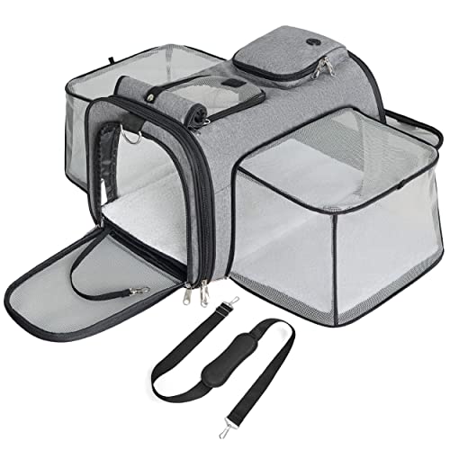 Lesure Hundetragetasche Faltbare Transporttasche Hund - 50.8x31.5x29 cm erweiterbar Haustiere Reisetasche mit 3 Seiten Öffnung, reisefreundlich Transportbox, grau