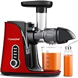 AMZCHEF Entsafter Gemüse und Obst mit 2 Geschwindigkeitsmodi - Entsafter Slow Juicer mit Tragbare Flasche und 2 Tassen - BPA freie Cold Press Juicer mit Intelligente LED und Umkehrfunktion - Rot