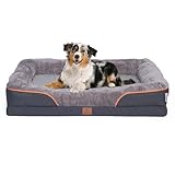 Orthopädisches Premium Hundebett mit Egg Foam, extra Halteschlaufe, Wasserdichter Innenbezug, Hundesofa, Hundekissen, flauschig, Bezug abnehmbar, waschbar, 106 x 81 x 17 cm, Hellgrau (XXL)