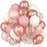 60 Stück Luftballons Rosegold, Altrosa, Pink, Retro, Elfenbeinweiß - Vintage Rosa Ballon Mit Metallic Roségold Konfetti - Für Mädchen Geburtstag