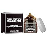 KOAHDE Schwarze Seife Mit Argan Und Rose,African Black Soap Bar,Peeling Duschgel Für Weiche Haut,Seife Körper Peeling,Black Soap Natürliche Marokkanische