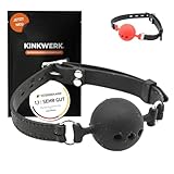 KINKWERK Mundknebel aus Silikon mit Luftlöchern | Knebel | Verstellbarer Ball Gag für Sexspiele & BDSM (Schwarz, L / ⌀ 5 cm)