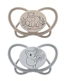 nip - Butterfly | 0-6 Monate | Stillfreundlicher, luftdurchlässiger Babyschnuller für Babys. Nachhaltiger Schnuller mit weichem Silikonsauger, inkl. Schnullerbox | 2 St., Dunkelgrau/Grau
