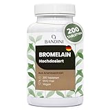 Bandini® Bromelain 10000 F.I.P/g | 5000 GDU/g | Starke Detox Entwässerung | 200 magensaftresistente hochdosierte Tabletten | Reines Natürliches Enzym Ananas Extrakt | 1 Kapsel/Tag für 200 Tage | Vegan