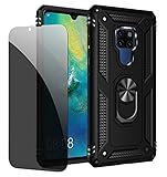 JOYTAG Schutzhülle kompatibel mit Huawei Mate 20, Schwarz, Schutzhülle mit Displayschutzfolie aus Sichtglas, Anti-Spionage-Schutz