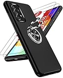 LeYi Hülle für Samsung Galaxy A52S 5G/A52 4G/5G Kameraschutz Handyhülle& 2*Hartglas Folie, Hybrid Schutzhülle Militär Standard Stoßfest Case Handy Hüllen Cover mit Metall Ring Ständer Halter Schwarz