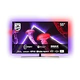Philips 55OLED807 139 cm (55 Zoll) Fernseher (4K UHD, OLED, HDR10+, 120 Hz, Dolby Vision & Atmos, 4-seitiges Ambilight, Smart TV mit Google Assistant, Works with Alexa, Triple Tuner, Silber)