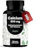 Calcium Tabletten Hochdosiert - 200 Tabletten - 800mg Kalzium pro Tag - Calziumtabletten Hochdosiert - 180 Tage Vorrat - vegan und produziert in Deutschland - Laborgeprüft