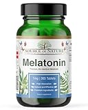 Source of Nature® | 365 Premium Melatonin-Tabletten | 2-Jahres-Vorrat | 0,5 mg pro Dosis (½ Tablette) | Hohe Dosis | Keine unerwünschten Zusatzstoffe | Hergestellt in Dänemark | Unabhängig getestet