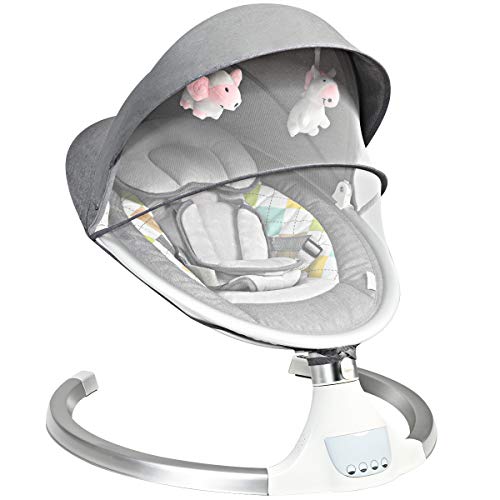 DREAMADE Babywippe Elektrisch, Babyschaukel für Baby ab Geburt, Babyliege mit Bluetooth, 5 Schwingungsamplituden & Timingfunktion, Schaukelstuhl mit Fernbedienung, Wippe bis 9 KG (Modell1-Grau)