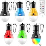 ZZXLOPEZ 6 Stücke Campinglampe, Tragbare Zelt-Lichter, 5 Campinglaterne+1 RGB Zeltlampe mit Karabiner Glühbirne Set, Wasserdichte Camping-Laterne, Campingzubehör für Abenteuer, Wandern, Backpacking