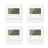 Timer digital, 4 Stück Mini Stoppuhr mit lauter Alarm, Countdown Countup bis 99.59 & LCD Display kurzzeitmesser für Küchen, Büros, Sport - Weiss