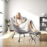 Askelierg Ohrensessel mit Hocker,Sessel mit Hocker, Cord Sessel, Relaxsessel Armlehnen und Seitentaschen, PP-Baumwolle, für Wohnzimmer, BüRo, Kleine RäUme (Grau)