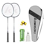 Kawasaki Badminton schläger Federball Set Racket badmintonschläger Profi mit 3 Badminton bälle 1 Schlägertasche 2 federballschläger für Training, Sport - Parent Product (Blau)