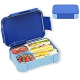 XJIANFU Brotdose Kinder mit Fächern,900ml Auslaufsichere Bento-Box, Kinder-Lunchbox,Auslaufsicher Fächern,Jausenbox Brotbox für,Mädchen & Jungen,Mikrowelle/spülmaschinenfest(Blue)