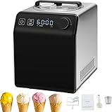 KUMlO Upright Automatic lce Cream Maker miteingebautem Kompressor, 2L No Pre-Freezing FruitYogurt Machine, Stainless Steel Electric Sorbet Maker, 4Modi Gelato Maker mit Digitalanzeige & Timer