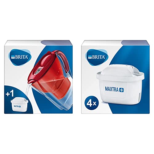 Brita Wasserfilter Marella, inkl. 1 Maxtra+ Filterkartusche rot & Wasserfilter-Kartusche MAXTRA+ 4er Pack - Kartuschen für alle BRITA Wasserfilter zur Reduzierung von Kalk, Chlor