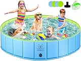 KHOLEZ Hundepool, 80 x 20CM Hundebadewanne für Große Kleine Hunde, Faltbarer Hund Planschbecken für Kinder, Tragbar Swimmingpool Schwimmbecken rutschfest mit Badebürste Ablassventil PVC-Aufnäher x 4