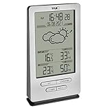 TFA Dostmann Funk Wetterstation Xena, 35.1162.54, mit Außensensor, Innen und Außentemperatur messen, mit Wettervorhersage, inkl Funkuhr, Luftfeuchtigkeit, batteriebetrieben, silber