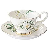 Floral Kaffeetassen aus Bone Porzellan, Europäische Kaffeetasse mit Untertasse Vintage Porzellan Kaffeetasse mit Blumendesign Kaffeetasse Teetasse Set Nachmittagstee Party Supplies, 200 ml (A)