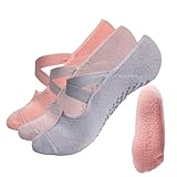 Maxqzin 3 Paar Pilates Socken, Yoga Socken Rutschfeste Socken Damen mit Kreuzgurten Yoga Zubehör Yoga Socken Damen Universelle Größe Pilates Socks für Yoga Ballet Pilates