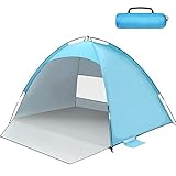 Strandmuschel UV Schutz, UPF 50+ Strandzelt XXL für 3-4 Personen, Tragbarer Strand Zelt, Windschutz Sonnenmuschel Strand Leichte mit Tragetasche für Strand, Garten