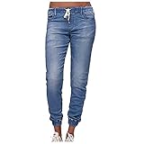 Betory Damen Hose Shaping Skinny Jeans mit Laterne, mittelgroß, für Damen, lässige Hose aus Denim, lange Schnürung, Damen, Lantern Jeans Gr. Medium, hellblau