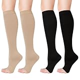 2 Paar Kompressionsstrümpfe Damen, 20-30 mmHg Compression Socks Lange Kompressionssocken Reisestrümpfe Stützstrümpfe für Krampfadern Ödeme Flug Sport Reisen,L/XL