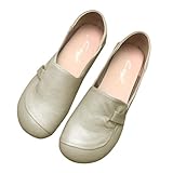 Lederschuhe Damen Herbst Leather Flach Schuhe Modische Damenschuhe Bequeme rutschfeste Freizeitschuhe Orthopädische Loafers Atmungsaktive Arbeitsschuhe für Arbeitspendeln weicher Sohle BarfußSchuhe