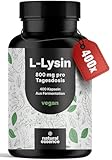 L-Lysin hochdosiert - 400 Kapseln - pures L Lysin. Aus pflanzlicher Fermentation - L Lysin Kapseln- Vegan und produziert in Deutschland