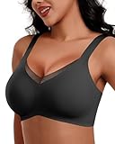 HORISUN Drahtlose Push-up-BH, Bequemer, Nahtloser, Unterstützender BH, Vollständig Bedeckend, in Übergröße für Damen (Schwarz XL)