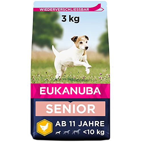 Eukanuba Hundefutter mit frischem Huhn für kleine Rassen, Premium Trockenfutter für Senior Hunde, 3 kg