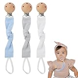 Ziyonix 3 Stück Schnullerkette Baumwolle, Baby Schnullerkette Clip Cotton Schnullerkette Mädchen und Schnullerkette Junge Schnullerketten mit Buchenholz Clip für Mädchen, Jungen und Neugeborene