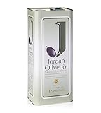 Jordan Olivenöl | Natives Olivenöl Extra [5 Liter - Kanister] - von der griechischen Insel Lesbos | traditionelle Handernte | Kaltextraktion am Tag der Ernte | Kanister im Retro-Design mit Ausgießer