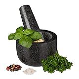 Relaxdays Granit Mörser mit Stößel, robust & langlebig, Gewürze, Kräuter, polierter Steinmörser, Ø 8,5 cm, V 100ml, grau