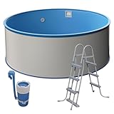 Medipool Schwimmbecken-Set Ø 3,50 x 1,20 m, Rundform, weiße Stahlwand, Blaue Innenhülle, Made in Europe, mit Kartuschenfilteranlage und Sicherheitsleiter